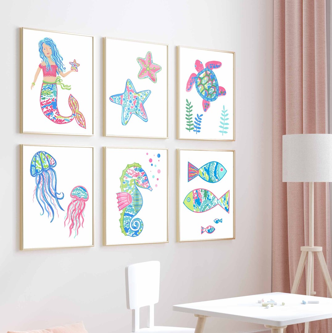 Set of Lilly Mermaid Art Prints for girl Nursery or Bedroom